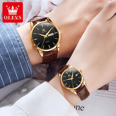 ***OLEVS 6898 COUPLE - TABLE OK***Watches Original Fashion Simple Waterproof Luminous Quartz Watch Leather Strap Date Wristwatch Couple Gifts