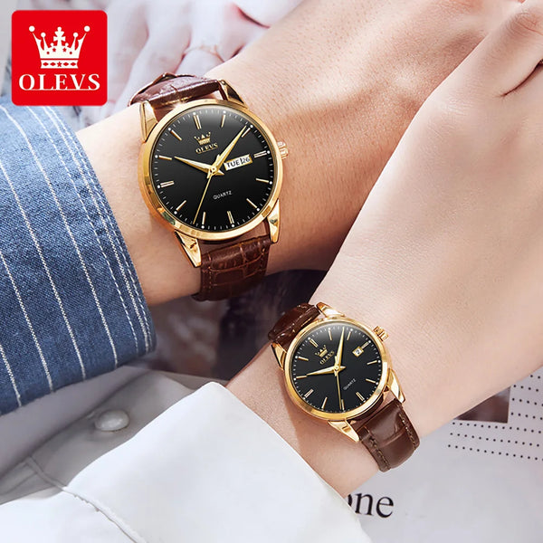 ***OLEVS 6898 COUPLE - TABLE OK***Watches Original Fashion Simple Waterproof Luminous Quartz Watch Leather Strap Date Wristwatch Couple Gifts