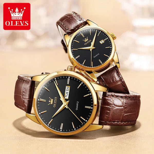 ***OLEVS 6898 COUPLE - TABLE OK***Watches Original Fashion Simple Waterproof Luminous Quartz Watch Leather Strap Date Wristwatch Couple Gifts