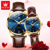 ***OLEVS 6898 COUPLE - TABLE OK***Watches Original Fashion Simple Waterproof Luminous Quartz Watch Leather Strap Date Wristwatch Couple Gifts