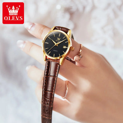 ***OLEVS 6898 COUPLE - TABLE OK***Watches Original Fashion Simple Waterproof Luminous Quartz Watch Leather Strap Date Wristwatch Couple Gifts