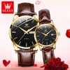 ***OLEVS 6898 COUPLE - TABLE OK***Watches Original Fashion Simple Waterproof Luminous Quartz Watch Leather Strap Date Wristwatch Couple Gifts
