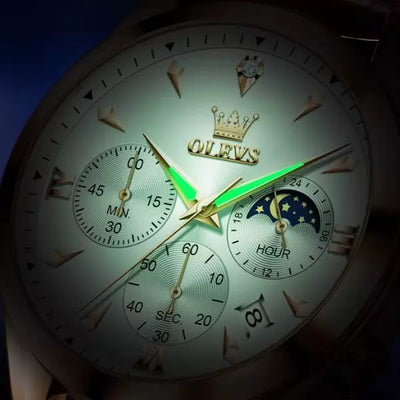 Montre bracelet cuir homme Bordeaux sous-cadrans phase de lune