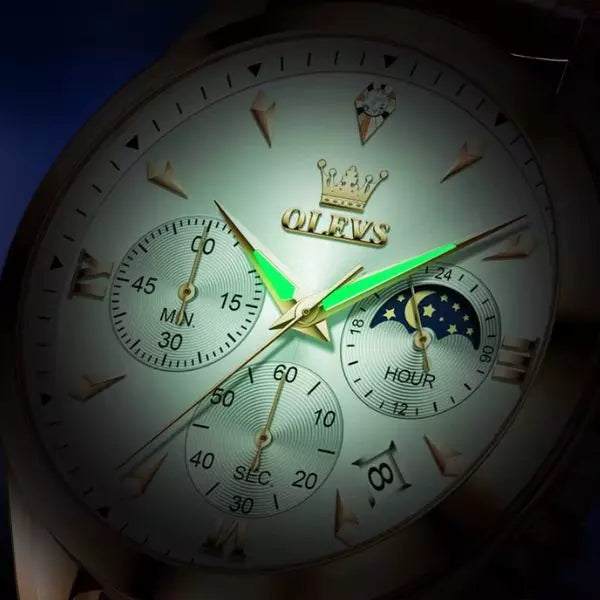 Montre bracelet cuir homme Bordeaux sous-cadrans phase de lune