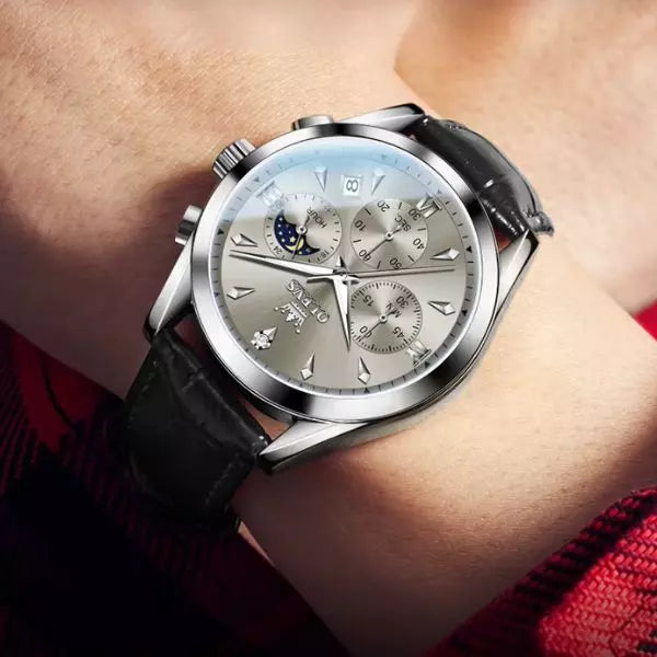 Montre bracelet cuir homme Bordeaux vue rapprochée