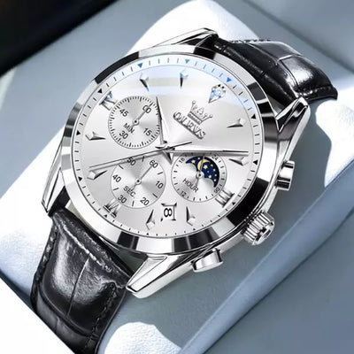Montre bracelet cuir homme Bordeaux noire