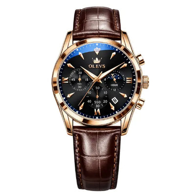 Montre bracelet cuir homme Bordeaux vue de face OLEVS
