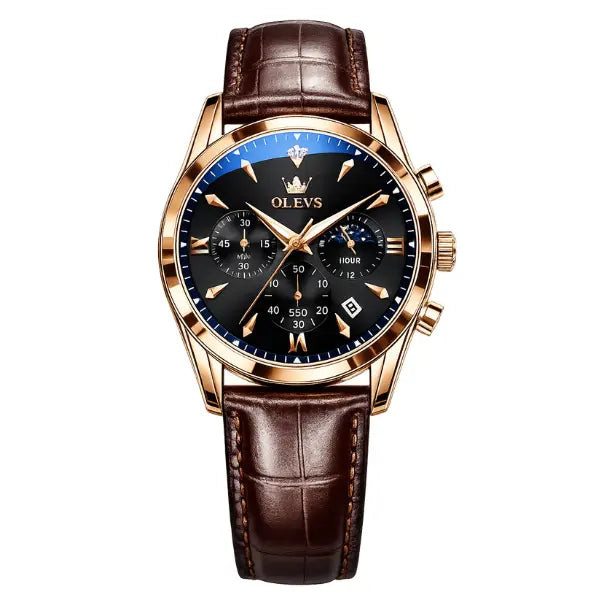 Montre bracelet cuir homme Bordeaux vue de face OLEVS