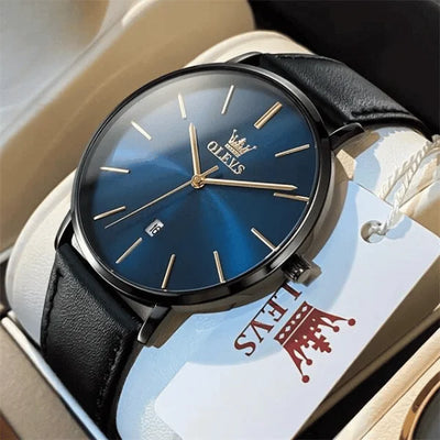 Montre bracelet cuir homme Valence bleue vue rapprochée