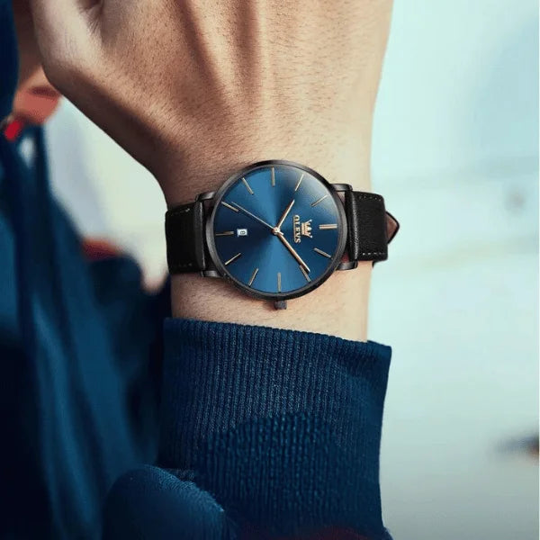 Montre bracelet cuir homme Valence bleue vue d'ensemble