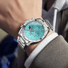 Détail cadran bleu montre chronographe Amiens compteurs
