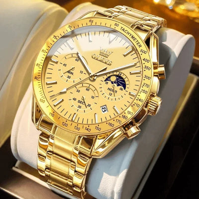 Montre chronographe homme Amiens dorée boîtier acier