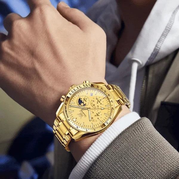 Montre chronographe homme Amiens dorée détail cadran