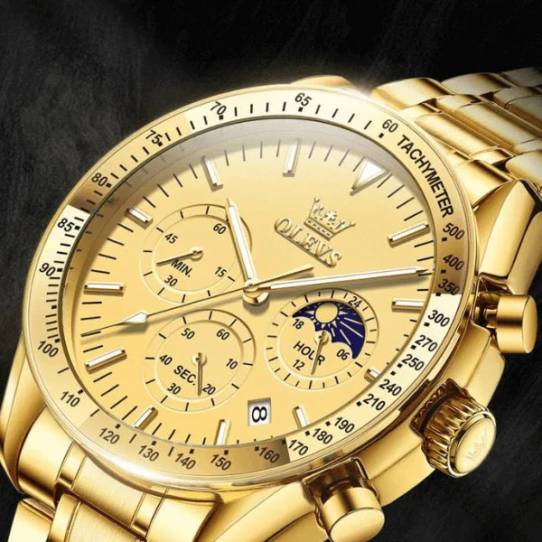 Montre chronographe homme Amiens dorée vue rapprochée