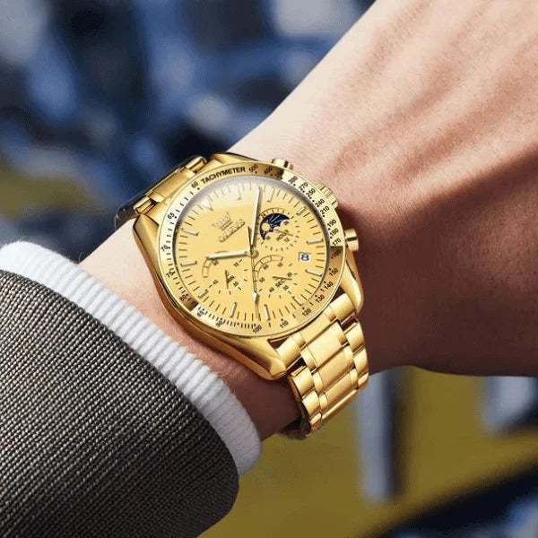 Montre chronographe homme Amiens dorée poussoirs