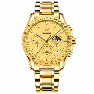 Montre chronographe homme Amiens dorée vue de face OLEVS