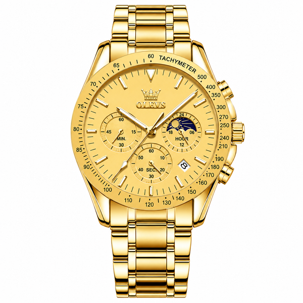 Montre chronographe homme Amiens dorée vue de face OLEVS