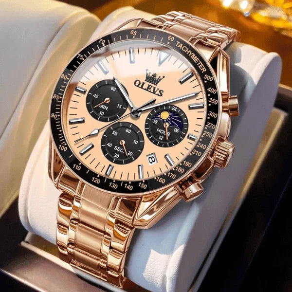 Montre chronographe homme Amiens dorée rose boîtier