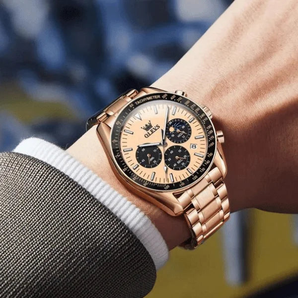 Montre chronographe homme Amiens dorée rose détail cadran