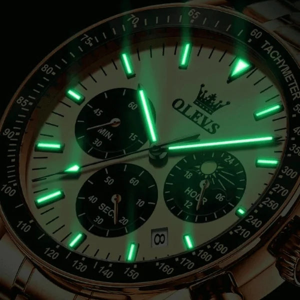 Montre chronographe homme Amiens dorée rose vue d'ensemble