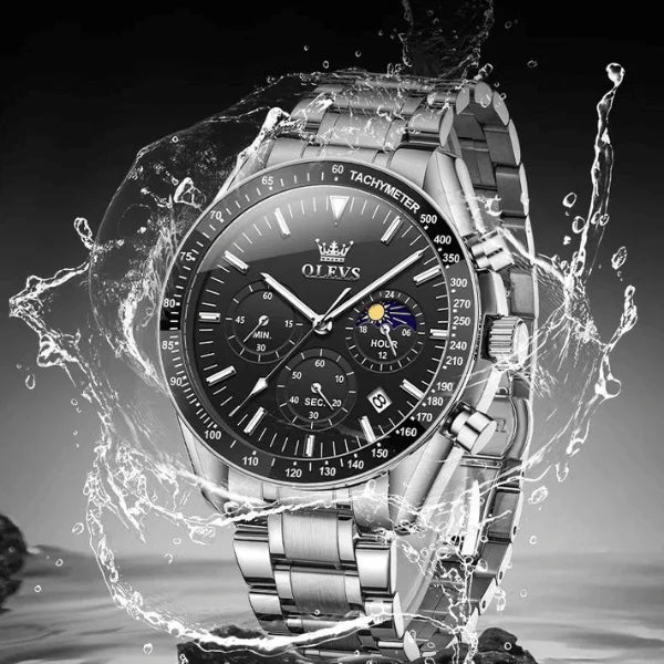 Montre chronographe homme Amiens noire vue rapprochée