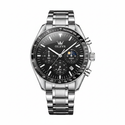 Montre chronographe homme Amiens noire vue de face OLEVS