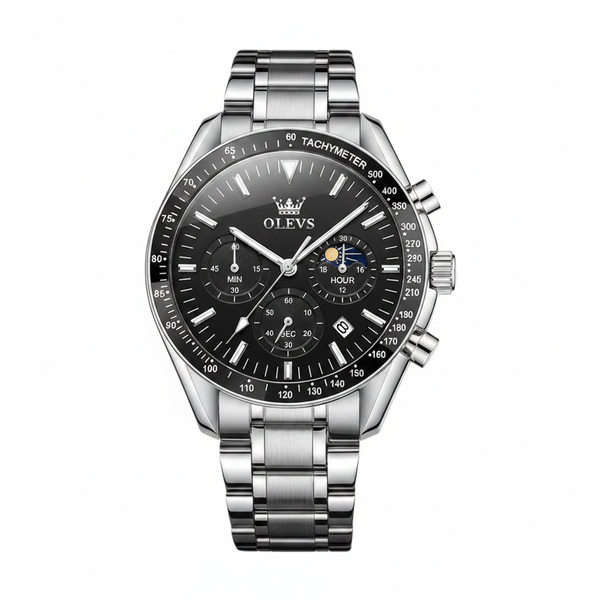 Montre chronographe homme Amiens noire vue de face OLEVS