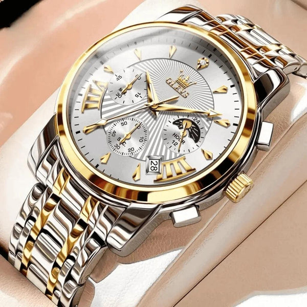 Montre chronographe homme Biarritz argentée dorée bracelet acier