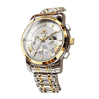 Montre chronographe homme Biarritz argentée dorée bracelet métallique