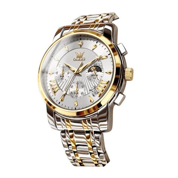 Montre chronographe homme Biarritz argentée dorée bracelet métallique
