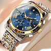 Montre chronographe homme Biarritz bleue dorée boîtier acier