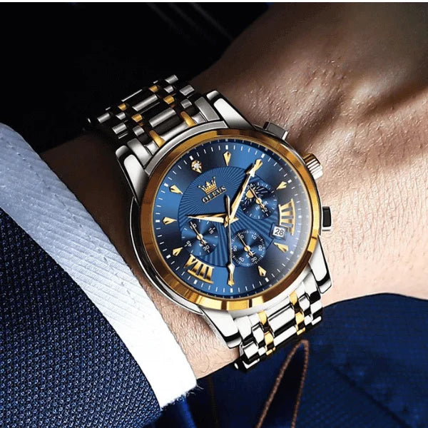 Montre chronographe Biarritz bleue dorée coffret cadeau OLEVS