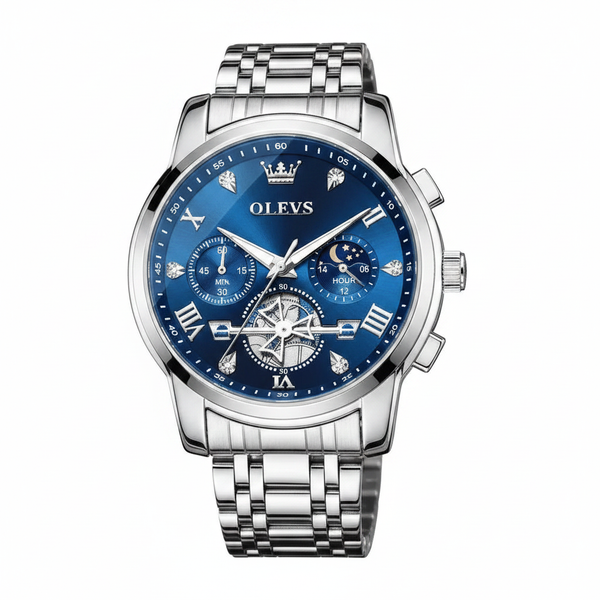 Montre chronographe homme Grenoble bleue vue de face OLEVS