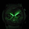 Cadran luminescent vert de la montre homme OLEVS Grenoble dans l’obscurité