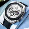 Montre chronographe homme Menton blanche argentée bracelet silicone