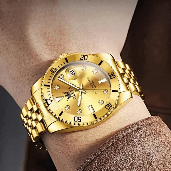 Montre chronographe homme Provence dorée vue rapprochée