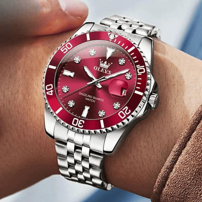 Montre chronographe homme Provence rouge portée au poignet