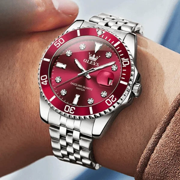 Montre chronographe homme Provence rouge portée au poignet