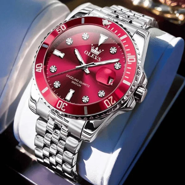 Montre chronographe homme Provence rouge bracelet acier