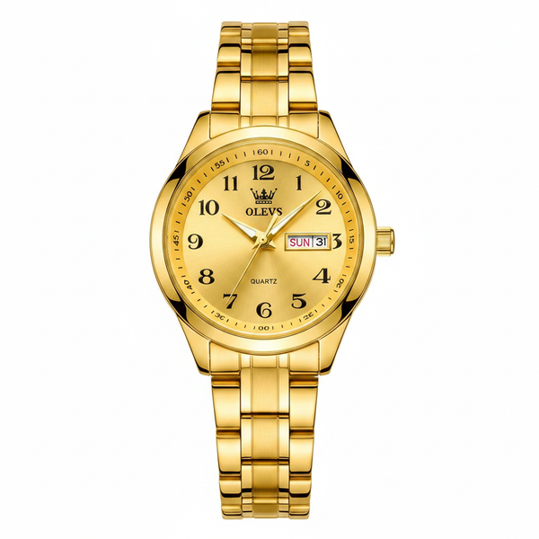 Montre femme OLEVS Colette dorée vue de face sur fond blanc