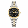 Montre femme OLEVS Colette noire avec bracelet acier bicolore sur fond blanc