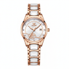Montre femme OLEVS Giselle blanche et dorée rose vue de face sur fond blanc