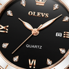 Gros plan sur le cadran noir et les index sertis de la montre OLEVS Margot