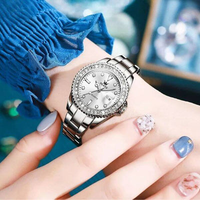 Montre femme Olevs Apolline à cadran blanc portée au poignet