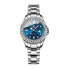 Montre Olevs Apolline argentée à cadran bleu, vue de face sur fond blanc