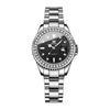 Montre Olevs Apolline argentée à cadran noir, vue de face sur fond blanc