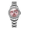 Montre Olevs Apolline argentée à cadran rose, vue de face sur fond blanc
