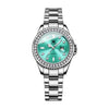 Montres Olevs Apolline argentées à cadrans turquoise et noir sur fond blanc