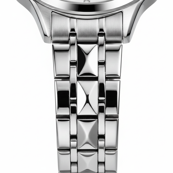 Détail du bracelet en acier argenté de la montre femme OLEVS Valentine