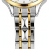 Détail du bracelet en acier argenté et doré de la montre OLEVS Valentine blanche